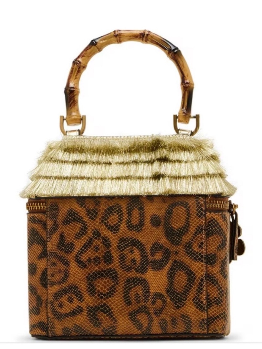 Betsey Johnson Leopard Print Tiki Bar Women's Bag with Gold Fringe - Picture 3 of 7